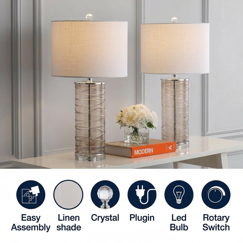 Cole 27.5" Modern Fused Glass Cylinder LED Table Lamp Set 2 Smoky Gray (Set of 2) – ICONS