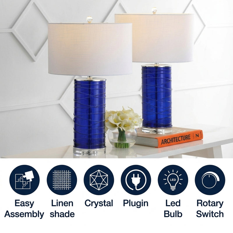Cole 27.5" Modern Fused Glass Cylinder LED Table Lamp Set 2 Cobalt (Set of 2) – ICONS