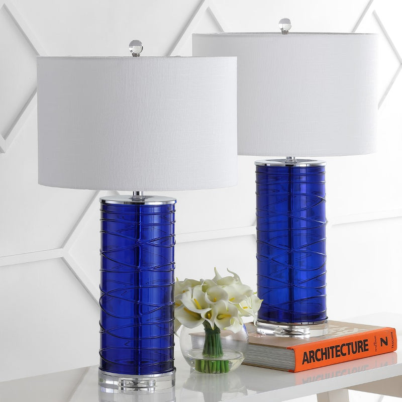 Cole 27.5" Modern Fused Glass Cylinder LED Table Lamp Set 2
