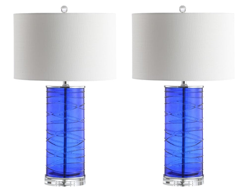 Cole 27.5" Modern Fused Glass Cylinder LED Table Lamp Set 2