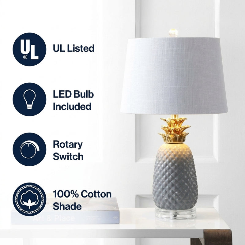Pineapple 23" Ceramic LED Table Lamp Gray/Gold – ICONS