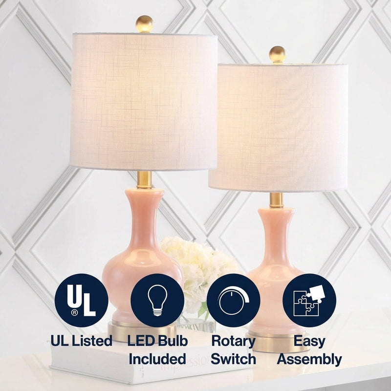 Cox 22" Glass/Metal LED Table Lamp Set 2 Light Coral (Set of 2) – ICONS