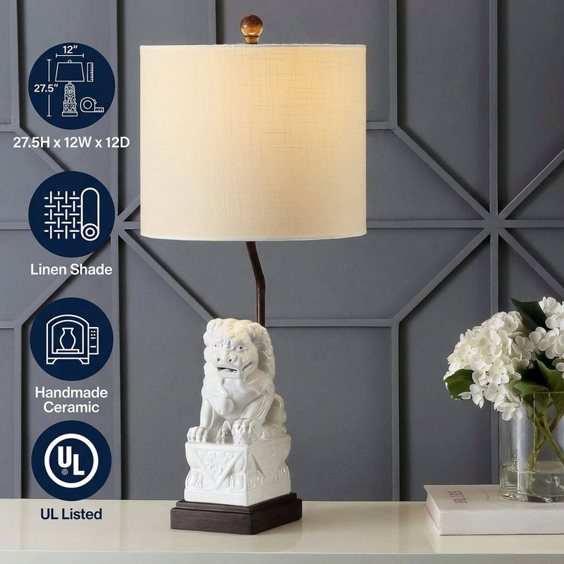 Guardian Lion 27.5" Ceramic Classic Modern LED Table Lamp White – ICONS