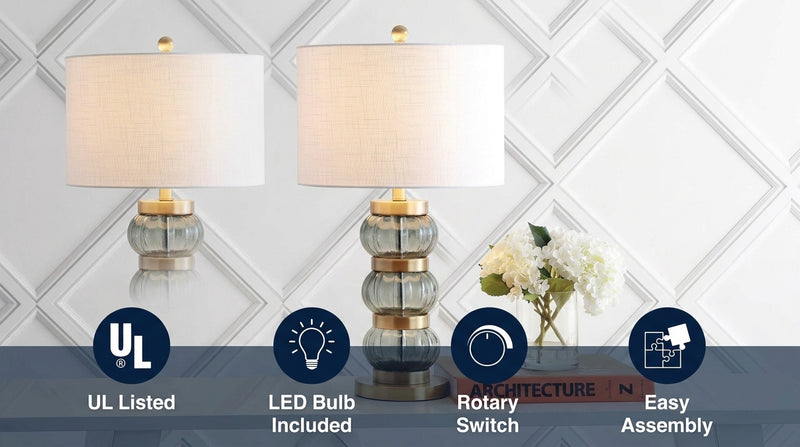 Linna 27.5" Glass/Metal Table Lamp Smoked Gray/Brass Gold – ICONS