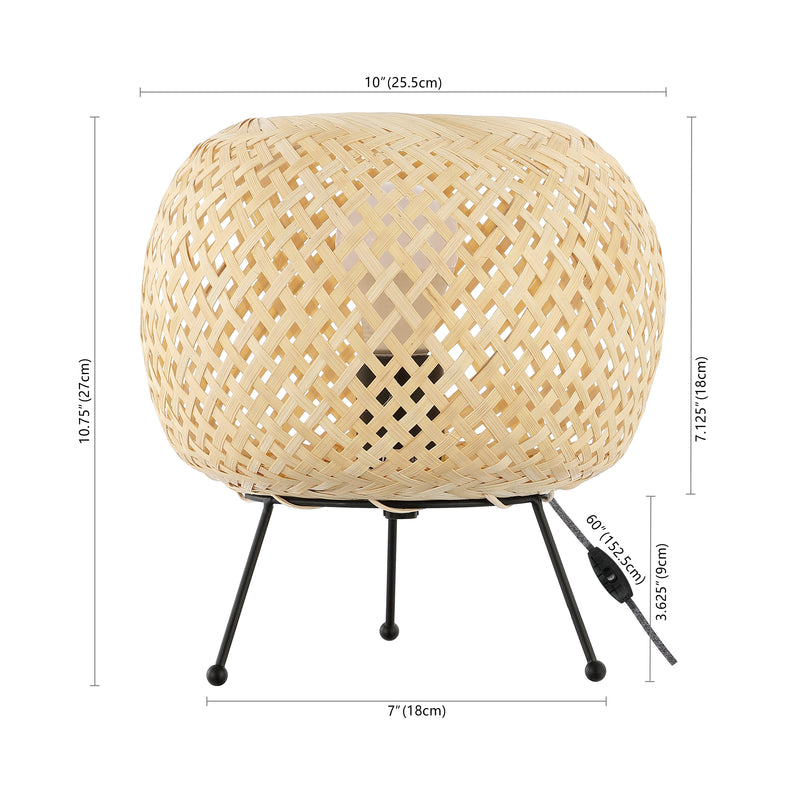 Palma 10.75" Bohemian Rustic Iron/Rattan LED Mini Table Lamp with Smart Bulb - JONATHAN Y