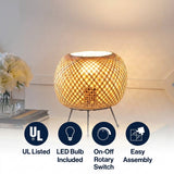 Palma 10.75" Bohemian Rustic Iron/Rattan LED Mini Table Lamp with Smart Bulb Black/Brown – ICONS