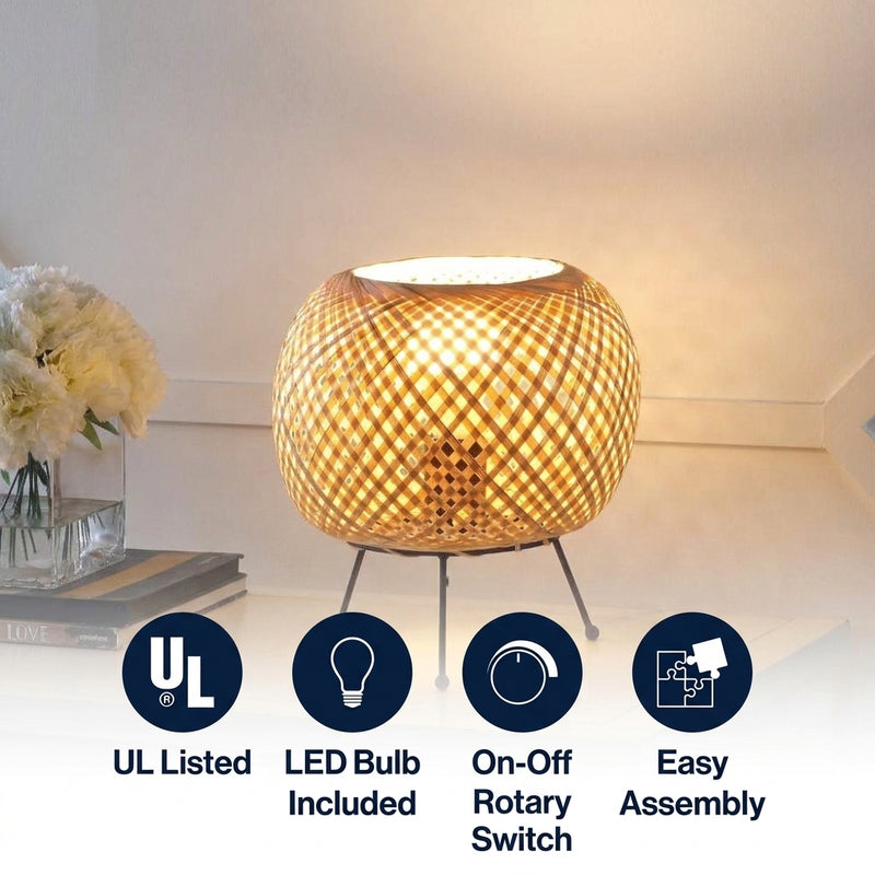 Palma 10.75" Bohemian Rustic Iron/Rattan LED Mini Table Lamp with Smart Bulb Black/Brown – ICONS