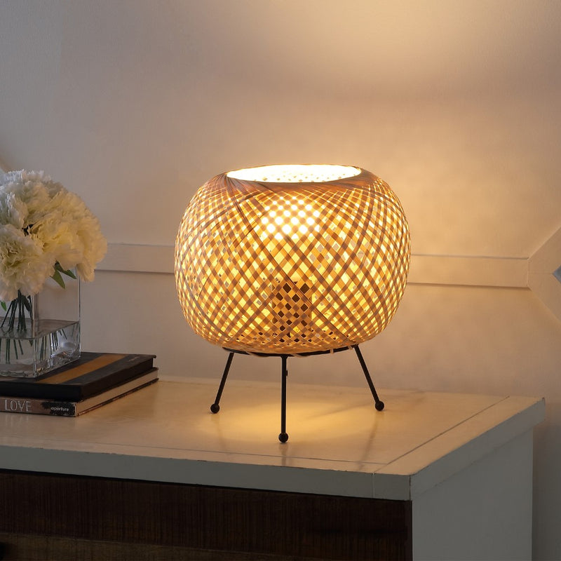 Palma 10.75" Bohemian Rustic Iron/Rattan LED Mini Table Lamp with Smart Bulb - JONATHAN Y