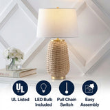 Chakrii 25" Rustic Bohemian Iron/Rattan LED Table Lamp with Pull-Chain Brass Gold/Light Brown – ICONS