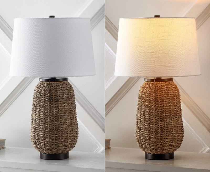 Chakrii 25" Rustic Bohemian Iron/Rattan LED Table Lamp with Pull-Chain - JONATHAN Y