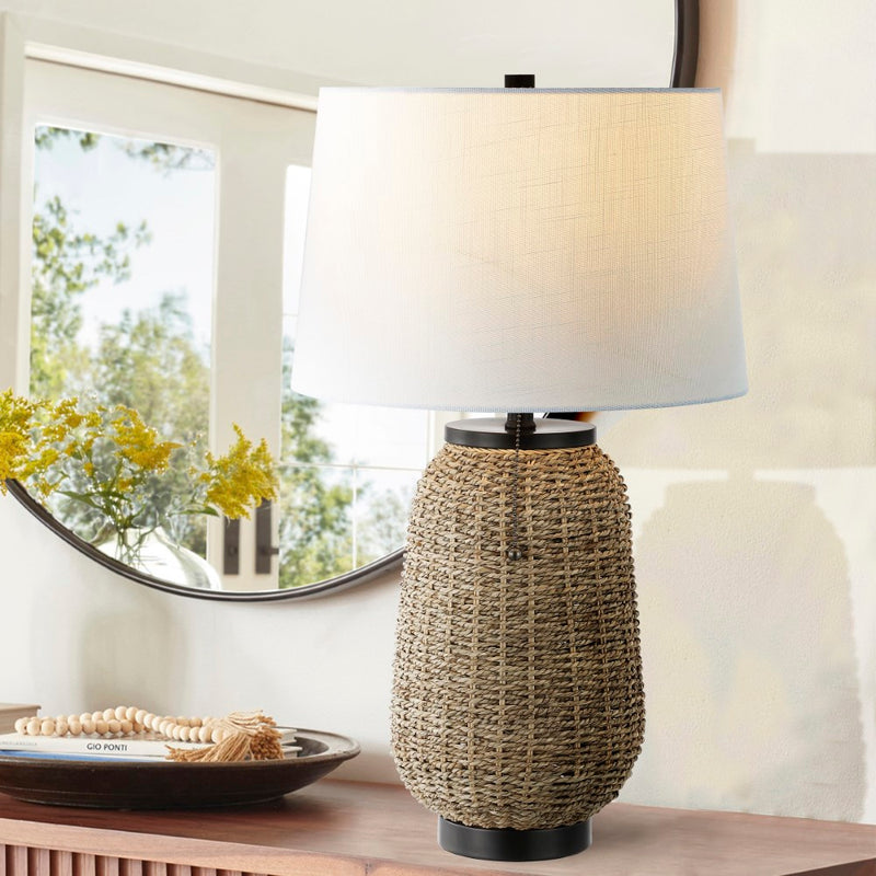 Chakrii 25" Rustic Bohemian Iron/Rattan LED Table Lamp with Pull-Chain - JONATHAN Y