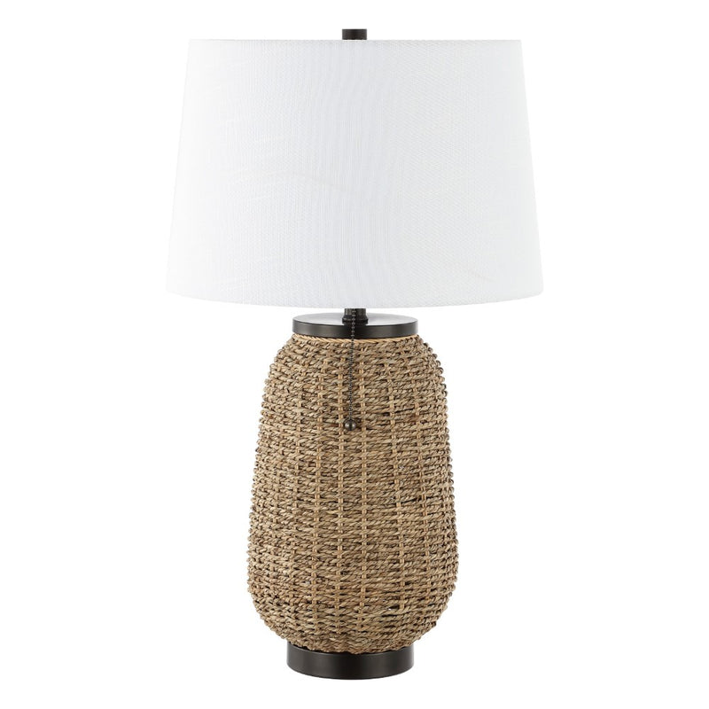 Chakrii 25" Rustic Bohemian Iron/Rattan LED Table Lamp with Pull-Chain - JONATHAN Y