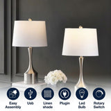 Cooper 26" Classic French Country Iron LED Table Lamp with USB Charging Port Set 2 Nickel (Set of 2) – ICONS