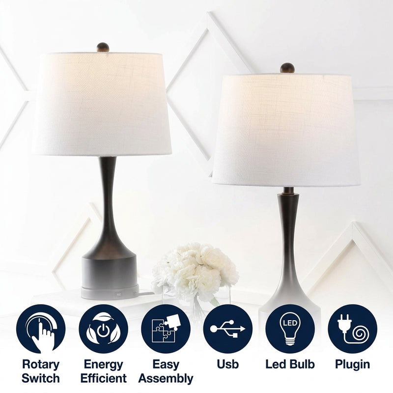 Cooper 26" Classic French Country Iron LED Table Lamp with USB Charging Port Set 2 Oil Rubbed Bronze (Set of 2) – ICONS