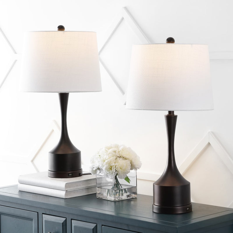 Cooper 26" Classic French Country Iron LED Table Lamp with USB Charging Port - JONATHAN Y