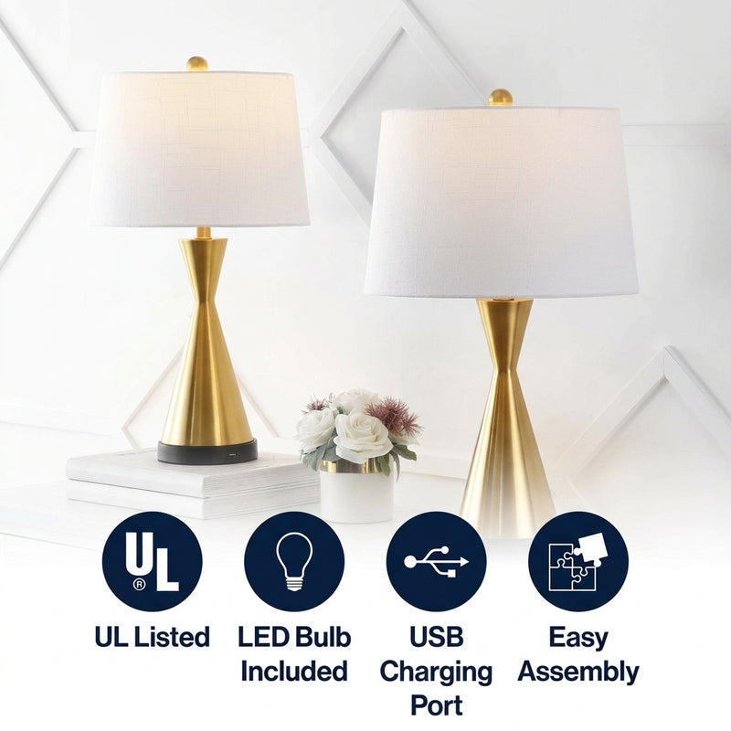 Colton 26" Classic French Country Iron LED Table Lamp with USB Charging Port Set 2 Brass Gold (Set of 2) – ICONS