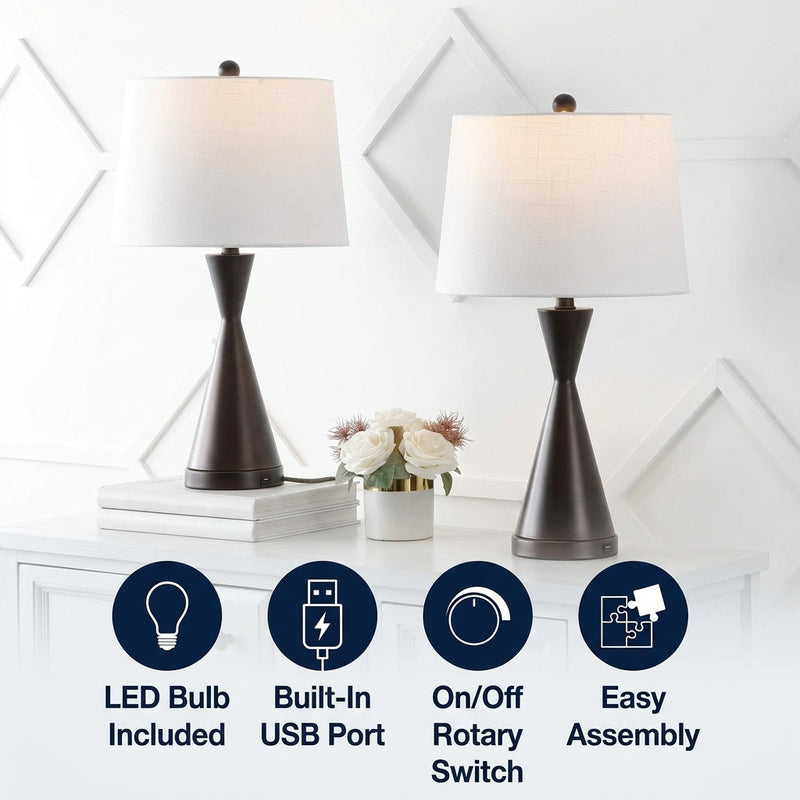 Colton 26" Classic French Country Iron LED Table Lamp with USB Charging Port Set 2 Oil Rubbed Bronze (Set of 2) – ICONS
