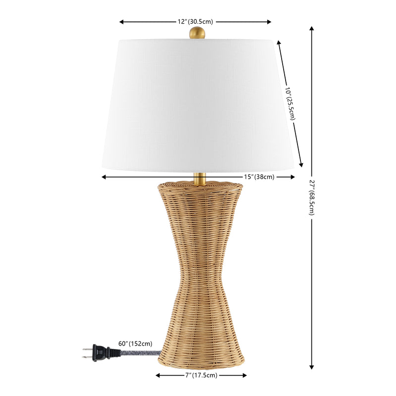 Laura 27" Coastal Designer Iron/Rattan Wicker LED Table Lamp Set 2