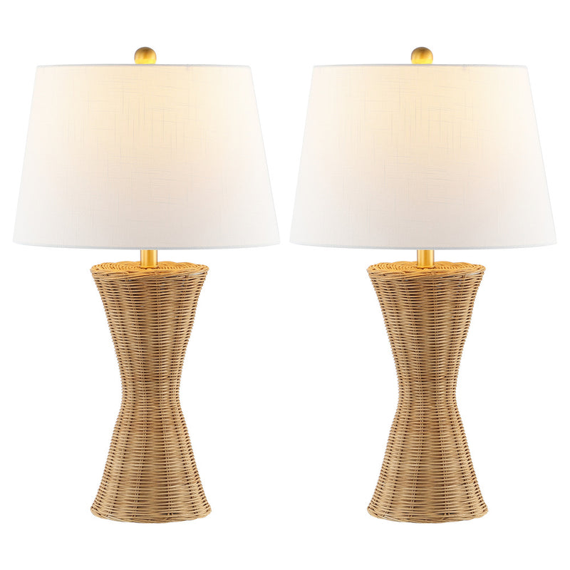 Laura 27" Coastal Designer Iron/Rattan Wicker LED Table Lamp Set 2