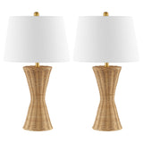 Laura 27" Coastal Designer Iron/Rattan Wicker LED Table Lamp Set 2