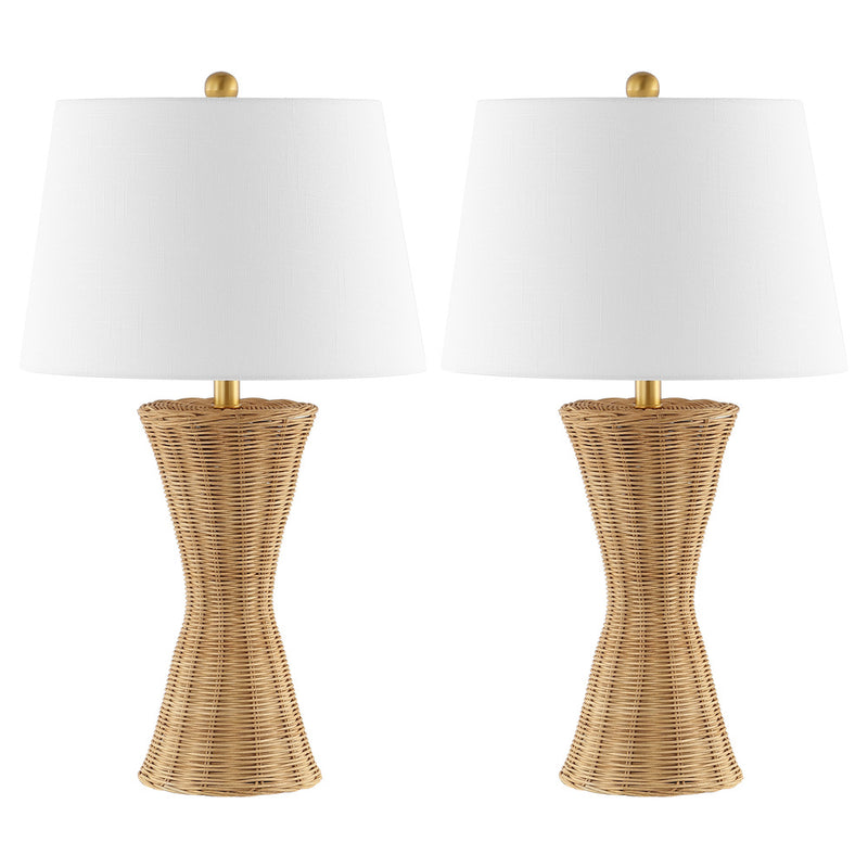 Laura 27" Coastal Designer Iron/Rattan Wicker LED Table Lamp Set 2
