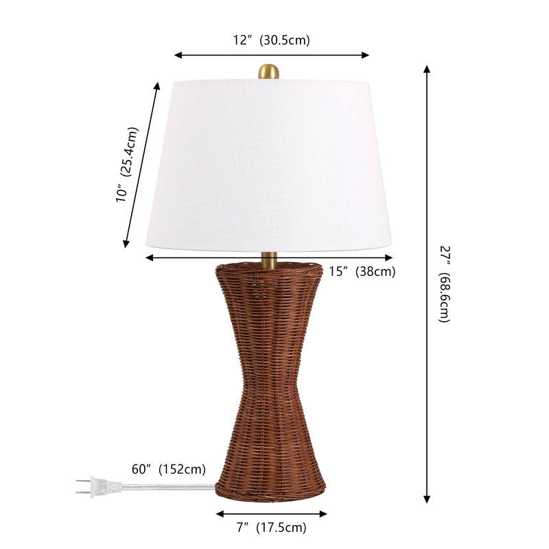 Laura 27" Coastal Designer Iron/Rattan Wicker LED Table Lamp Set 2