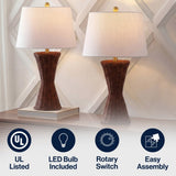 Laura 27" Coastal Designer Iron/Rattan Wicker LED Table Lamp Set 2