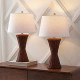 Laura 27" Coastal Designer Iron/Rattan Wicker LED Table Lamp Set 2