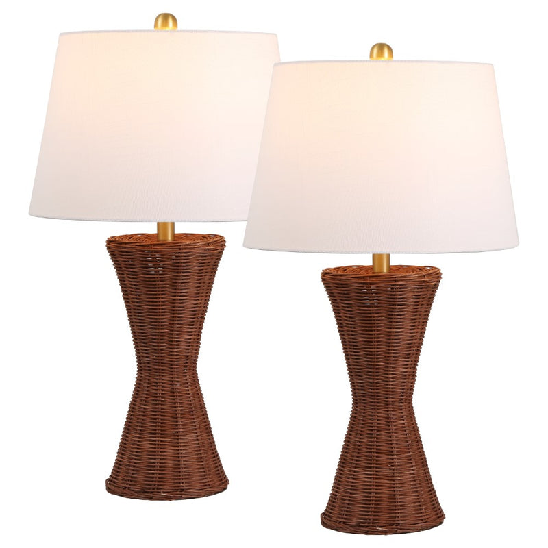 Laura 27" Coastal Designer Iron/Rattan Wicker LED Table Lamp Set 2