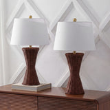 Laura 27" Coastal Designer Iron/Rattan Wicker LED Table Lamp Set 2