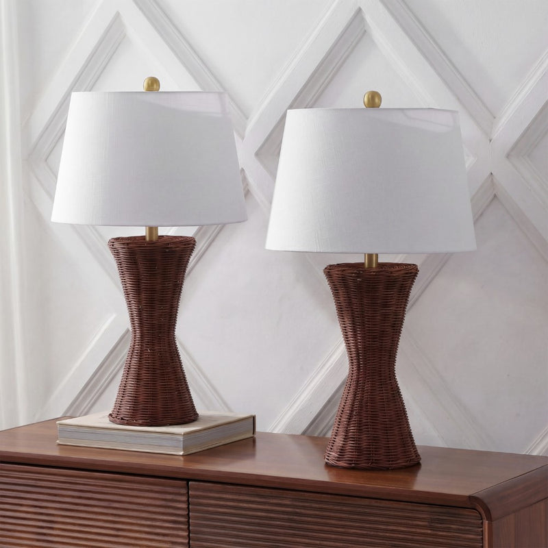 Laura 27" Coastal Designer Iron/Rattan Wicker LED Table Lamp Set 2