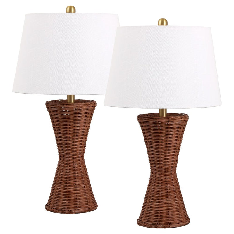 Laura 27" Coastal Designer Iron/Rattan Wicker LED Table Lamp Set 2