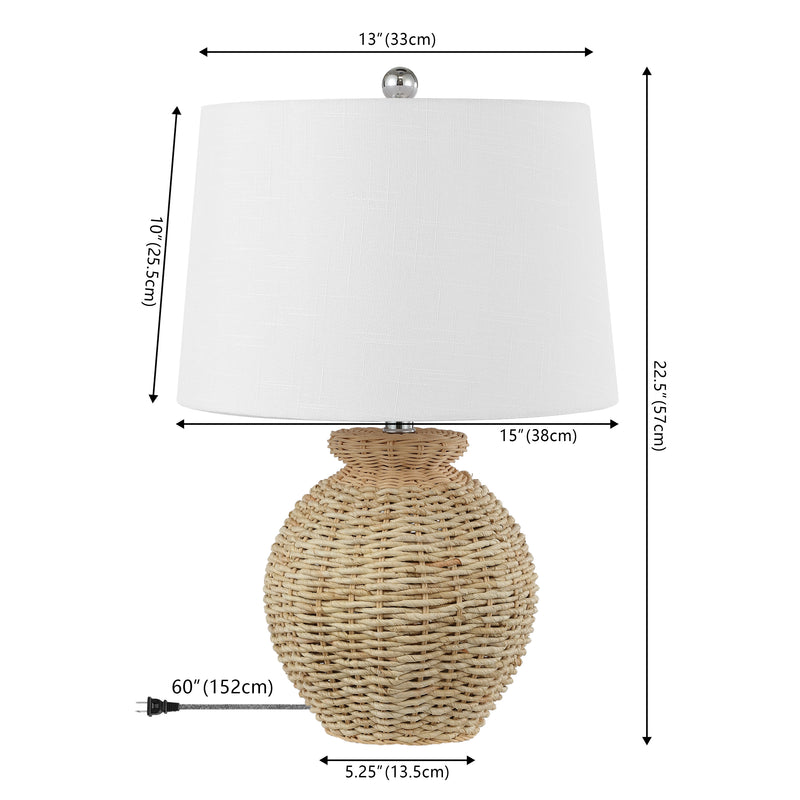 Nora 22" Rustic Coastal Rattan Globe LED Table Lamps - JONATHAN Y