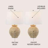 Nora 22" Rustic Coastal Rattan Globe LED Table Lamps - JONATHAN Y