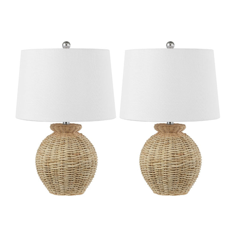 Nora 22" Rustic Coastal Rattan Globe LED Table Lamps - JONATHAN Y
