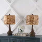 Theodore 21" Rustic Farmhouse Handwoven Rattan/Resin LED Table Lamp - JONATHAN Y