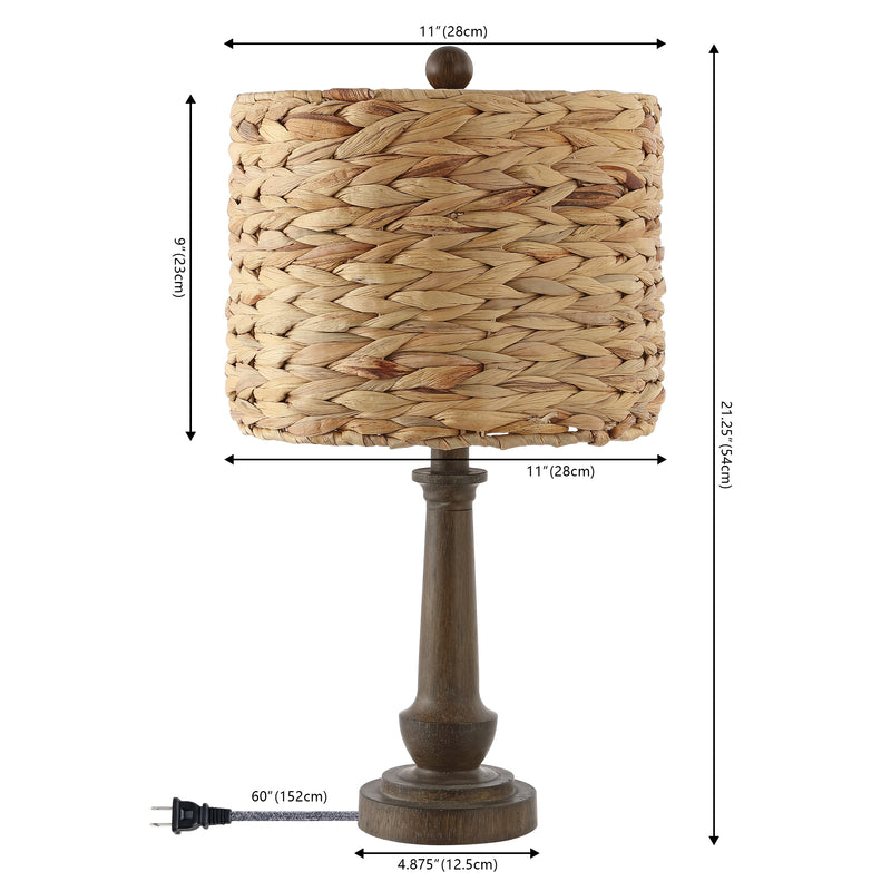 Leona 21.25" Rustic Farmhouse Handwoven Rattan/Resin LED Table Lamp - JONATHAN Y