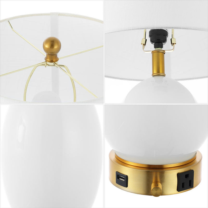 Reese Contemporary Style Iron/Glass LED Table Lamp with USB Charging Port - JONATHAN Y