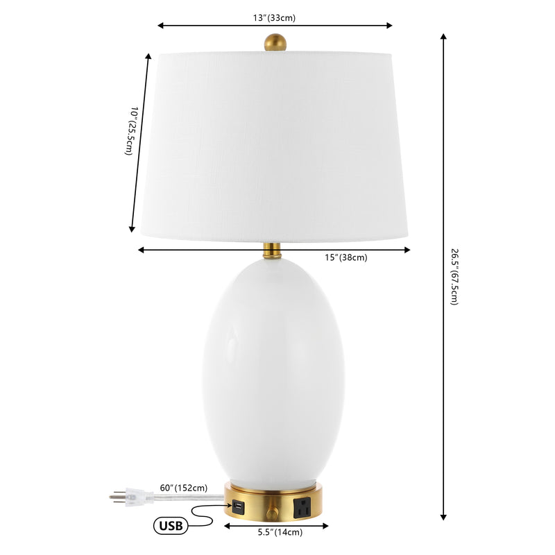 Reese Contemporary Style Iron/Glass LED Table Lamp with USB Charging Port - JONATHAN Y