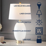 Reese Contemporary Style Iron/Glass LED Table Lamp with USB Charging Port - JONATHAN Y