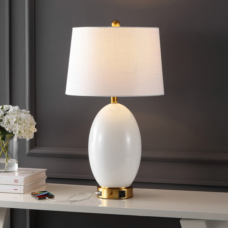 Reese Contemporary Style Iron/Glass LED Table Lamp with USB Charging Port - JONATHAN Y
