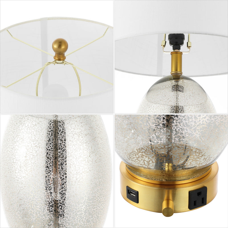 Reese Contemporary Style Iron/Glass LED Table Lamp with USB Charging Port - JONATHAN Y