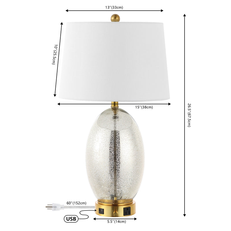 Reese Contemporary Style Iron/Glass LED Table Lamp with USB Charging Port - JONATHAN Y