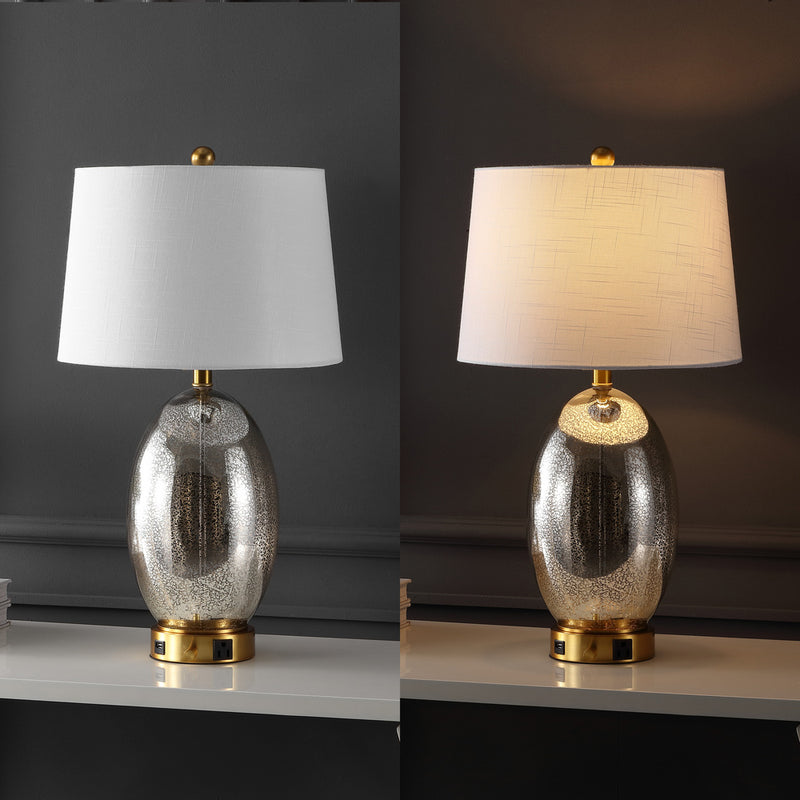 Reese Contemporary Style Iron/Glass LED Table Lamp with USB Charging Port - JONATHAN Y