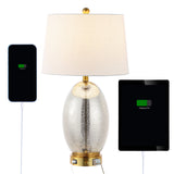 Reese Contemporary Style Iron/Glass LED Table Lamp with USB Charging Port - JONATHAN Y