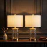 Alexander 21" Modern Designer Iron/Water Glass LED Table Lamp with USB Charging Port Set 2 Brass Gold/Clear (Set of 2) – AI-ON