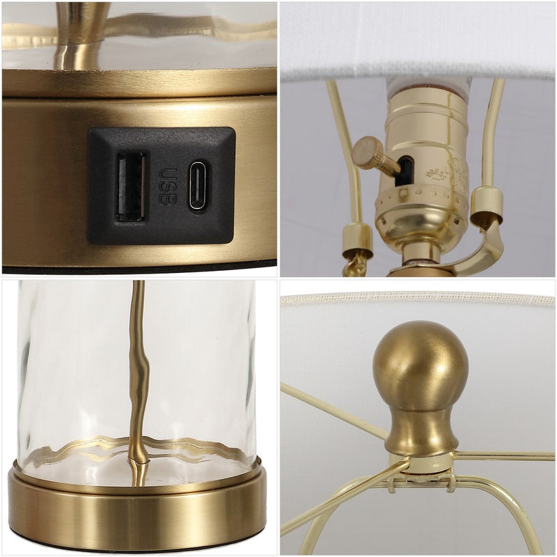 Alexander 21" Modern Designer Iron/Water Glass LED Table Lamp with USB Charging Port Set 2