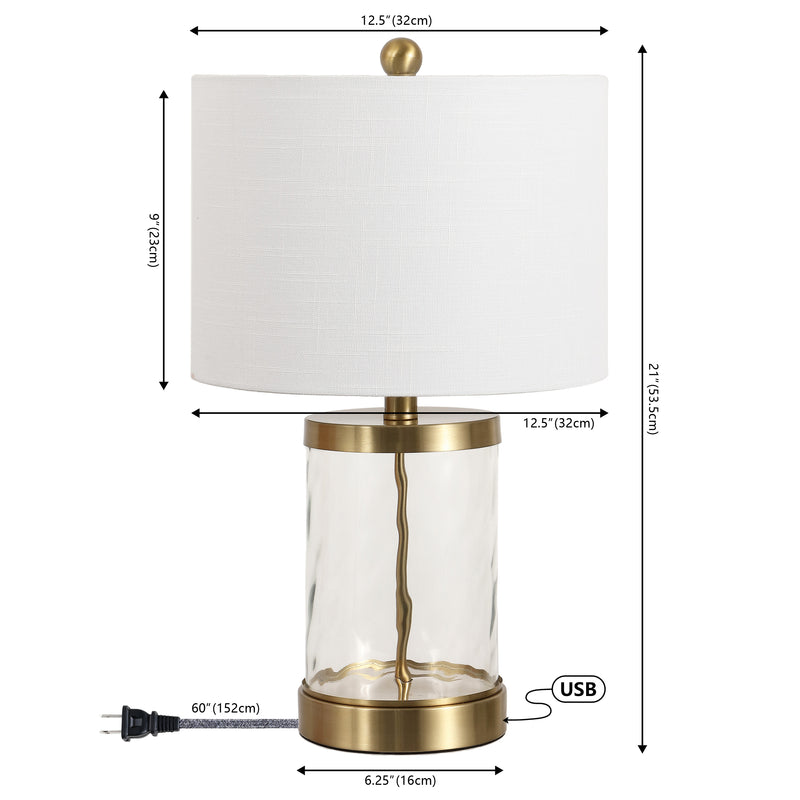 Alexander 21" Modern Designer Iron/Water Glass LED Table Lamp with USB Charging Port Set 2