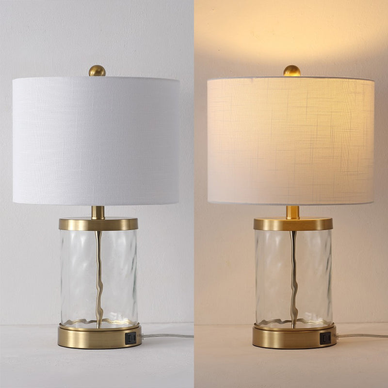 Alexander 21" Modern Designer Iron/Water Glass LED Table Lamp with USB Charging Port Set 2