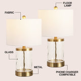 Alexander 21" Modern Designer Iron/Water Glass LED Table Lamp with USB Charging Port Set 2